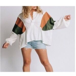 Free People Beating Hearts Color Block Oversize Linen Women's Top